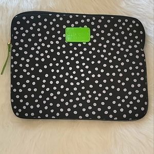 KATE SPADE Black White Polka-Dot Padded Neoprene Zip Boho Tablet Electronic Case